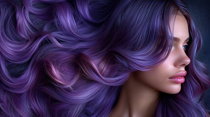 Purple hair close-up as a background. Women's long smokey purple hair. 