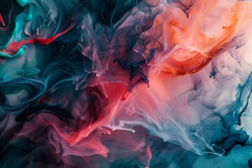 Beautiful abstraction of liquid paints in slow blending flow mixing together gently