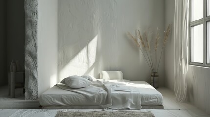 Minimalist bedroom with cozy textures