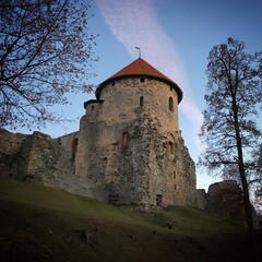 Fototapeta premium Old Cēsis castle in the evening, Cēsis, Latvia, October 2018