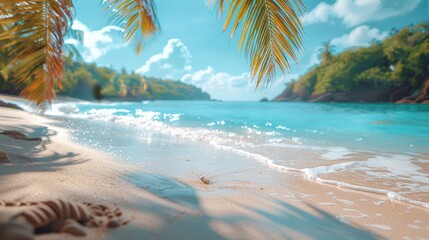 Tropical summer sand beach holiday blur background vacation travel concept with copy