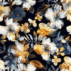 All Over Flower Digital Printed pattern Digital textile design hand draw motifs beautiful flowers abstract geometric seamless patterns