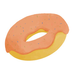 Watercolor vector illustration of a donut in childish style.