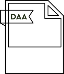 DAA File format icon  black outline and light color text