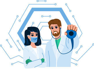 health healthtech vector. data healthcare, predictive outcomes, medtech management health healthtech character. people flat cartoon illustration