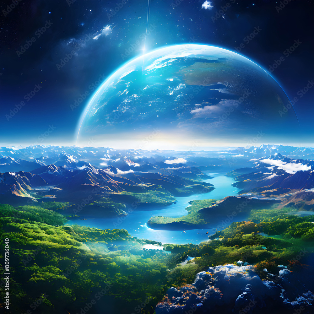Poster earth from space. 3d rendering