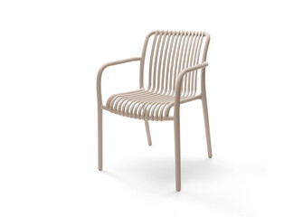 Beige plastic outdoor cafe chair on white background, including clipping path