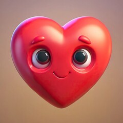 Funny heart character with eyes and mouth emoji in 3d render. Generative AI