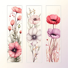 set of flower illustrations. Spring and summer backgrounds. Flowers, leaves , branches . Watercolor background, pastel colors.
