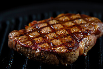Perfectly grilled steak with a drizzle of sauce