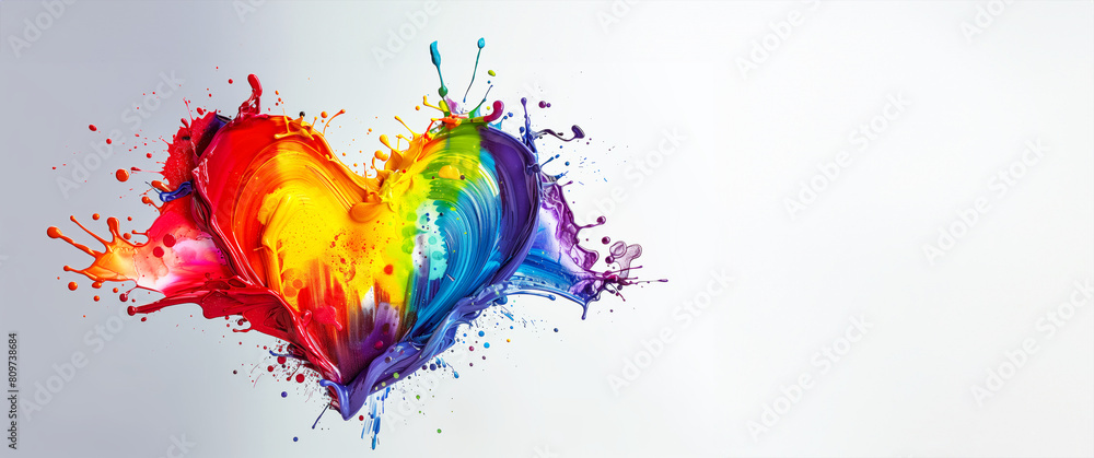 Poster a colorful heart with rainbow colors splattered on it. the heart is surrounded by a white background