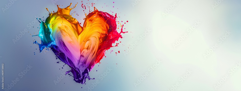 Poster a colorful heart with rainbow colors splattered on it. the heart is surrounded by a white background