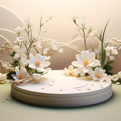 Obraz na płótnie Canvas Podium flower product white 3d spring table beauty stand display nature white. Garden floral background cosmetic field scene gift day