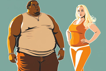Overweight man and fit woman couple. Power of love. Beauty inside concept
