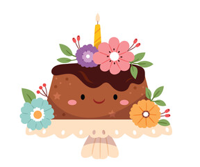 A beautiful and delicious dessert, decorated with cocoa and fresh flowers.