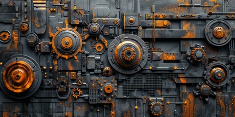 abstract metallic background with gears and cogwheels
