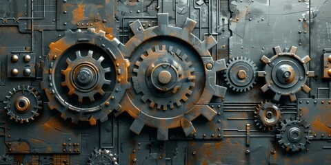 Abstract industrial background with gears and cogs.