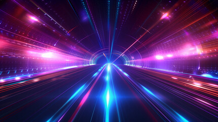 Abstract high speed light trails on dark background. Futuristic template for banner, presentations, flyers, posters.