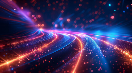 Fototapeta premium Abstract high speed light trails on dark background. Futuristic template for banner, presentations, flyers, posters.