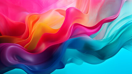 Multi-colored liquid ink paint abstract background banner. Waves of colorful smoke poster. Bright colorful wallpaper. Digital raster bitmap. Photo style. AI artwork.	