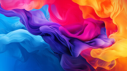 Multi-colored liquid ink paint abstract background banner. Waves of colorful smoke poster. Bright colorful wallpaper. Digital raster bitmap. Photo style. AI artwork.	