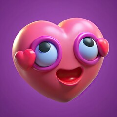 Funny heart character with eyes and mouth emoji in 3d render. Generative AI