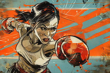 Colorful cartoon female boxer