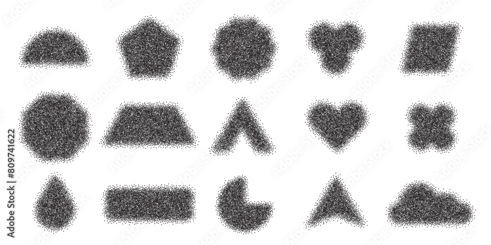 Poster dotwork abstract minimalistic geometric elements set. stipple shadows collection