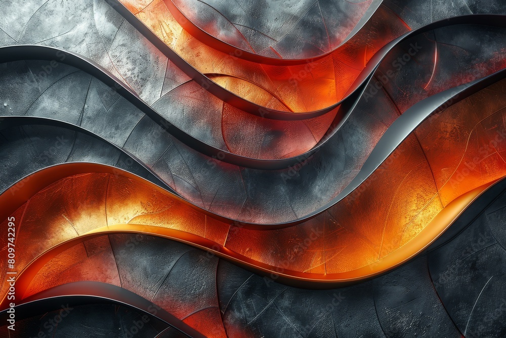 Aufkleber the image captures the contrast of fiery orange curvy lines that create a sense of motion against a 