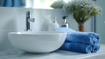 Obraz na płótnie Canvas A modern white bowl sink is placed on a countertop