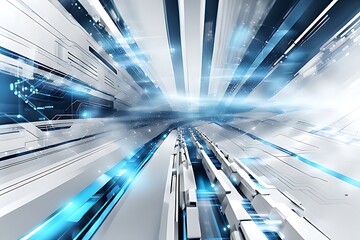 Obraz premium Abstract technology background with a network grid and particles connected. Sci-fi digital technology with line connect network and data graphic background.