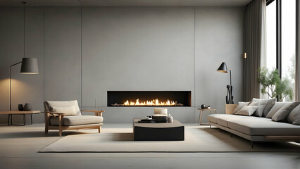 Sophisticated living area with a sleek, elongated fireplace, offering a balance of modern design and inviting warmth