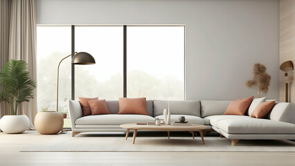 A stylish living room boasting modern furniture, ample natural light, and a simplistic elegant decor