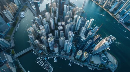 Bird's eye view of a modern waterfront city - Powered by Adobe
