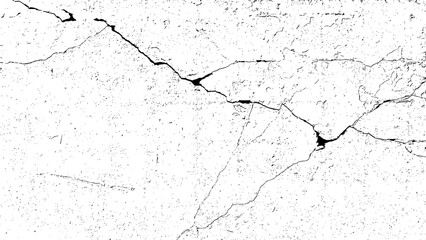 Cracked black grunge texture. Crack on white background. Soil overlay textured. Grain noise particles. Dry effect. Torn ground pattern. Vector illustration, EPS 10.
