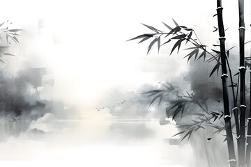 Chinese style abstract bamboo forest snow mountain poetic ink painting new Chinese style
