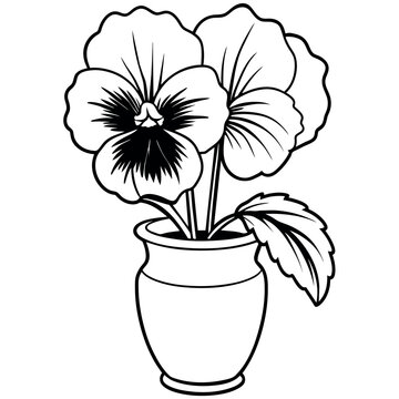 recommend clip art: Pansy flower outline illustration coloring book page design, Pansy flower Bouquet black and white line art drawing coloring book pages for children and adults
                    