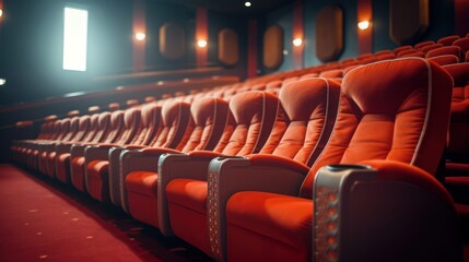 The atmosphere in a modern cinema building with comfortable chairs .AI generated image