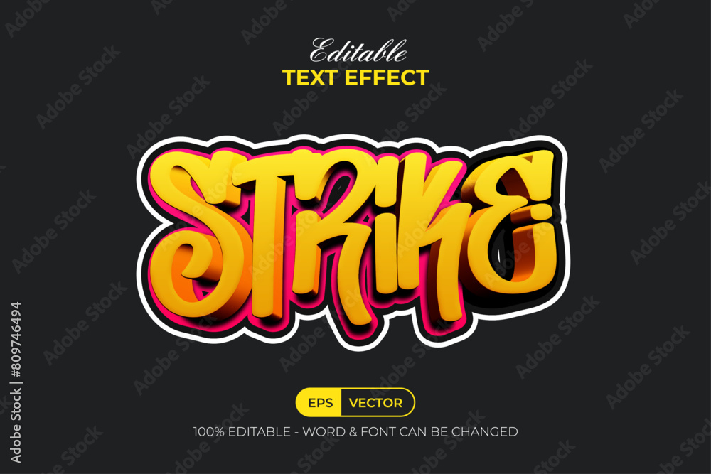 Poster strike 3d text effect sticker style. editable text effect.