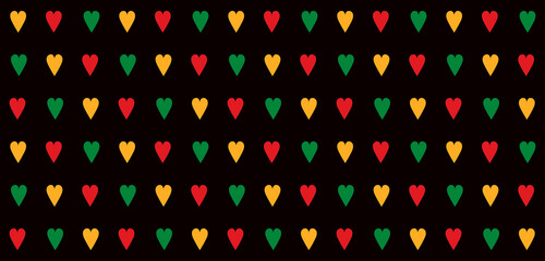 Juneteenth seamless pattern with red, yellow and green hearts. Celebrating Juneteenth Freedom Day. Black History Month. Simple pattern for wrapping paper, gift paper, pillows, etc. Vector Illustration