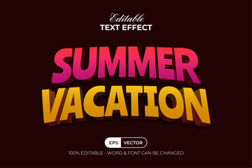 Summer Vacation Text Effect 3D Style. Editable Text Effect.