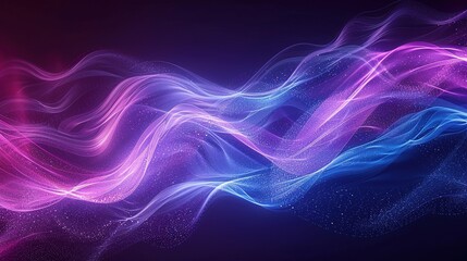 3D abstract background with glowing particles, wave lines and bokeh lights