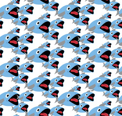 A seamless pattern of a cartoon School of fish. Vector Illustration