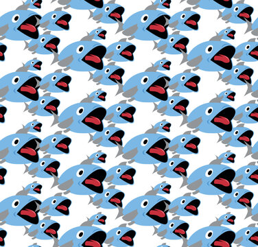 A seamless pattern of a cartoon School of fish. Vector Illustration