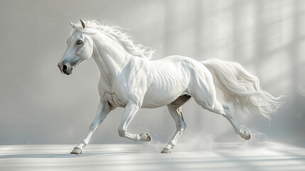 Capture the timeless elegance of a classical oil painting showcasing a white horse with smooth skin 