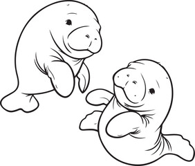 Obraz premium Manatees vector illustration transparent background