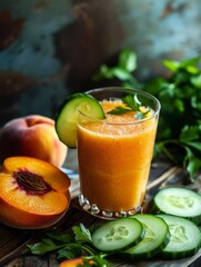 Summer Refreshment Juicy Peaches and Crisp Cucumbers in ParsleyInfused Juice