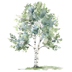 Trees front view, PNG, watercolor style vector tree, grey birch tree, architectural element, PNG bundle, vector clipart, transparent background