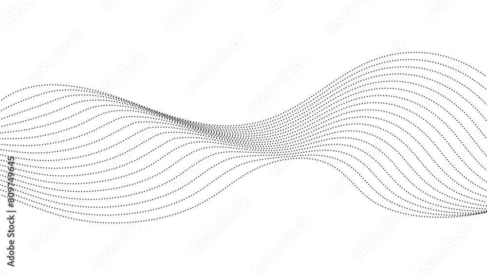 Poster abstract halftone flowing wavy gradient dots shape isolated on transparent background. technology ab