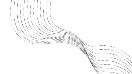 Flowing dot particles wave pattern halftone black gradient smooth curve shape isolated on transparent background. Digital future technology concept, science, banner, template, business, music. Vector